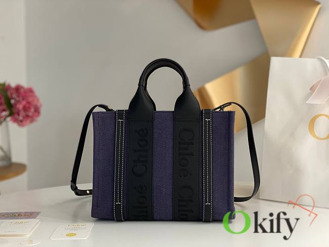 Okify Chloe Small Woody Tote Bag In Dark Purple 26.5x20x8cm - 1