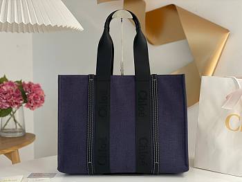 Okify Chloe Large Woody Tote Bag In Dark Blue 45x33x13cm