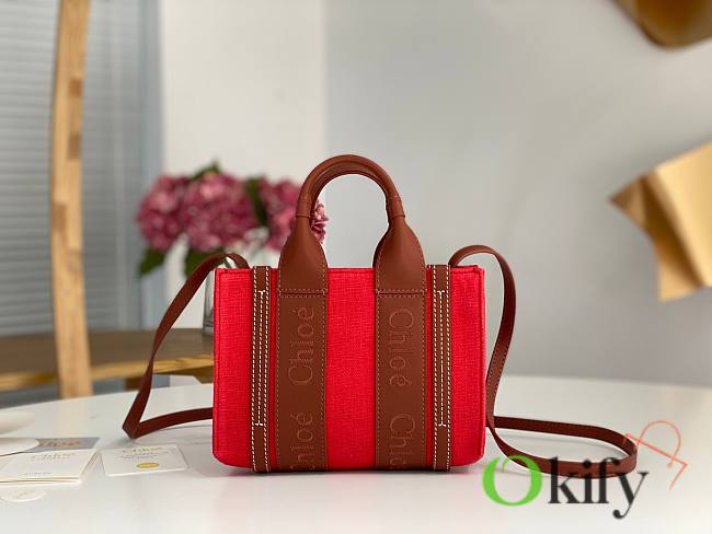 Okify Chloe Mini Woody Tote Bag In Red 20x14x6cm - 1