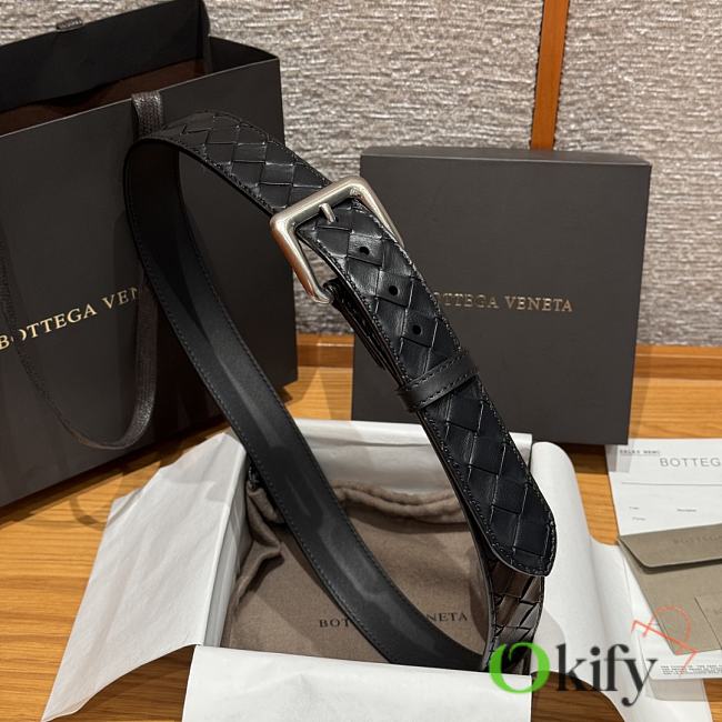 Okify Bottega Veneta Intrecciato Black Belt With Silver Hardware 3.5cm - 1