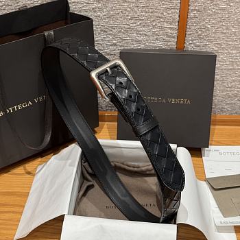 Okify Bottega Veneta Intrecciato Black Belt With Silver Hardware 3.5cm