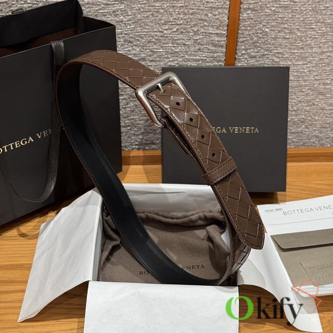 Okify Bottega Veneta Intrecciato Brown Belt With Silver Hardware 3.5cm - 1