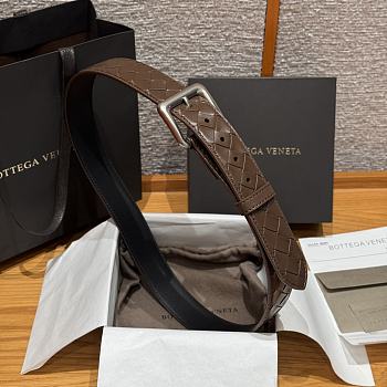 Okify Bottega Veneta Intrecciato Brown Belt With Silver Hardware 3.5cm