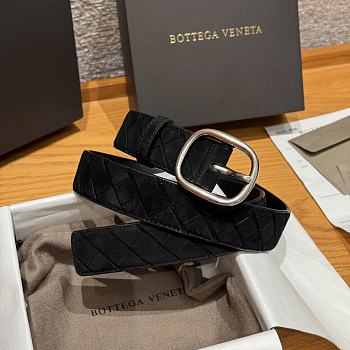 Okify Bottega Veneta Intrecciato Black Suede Belt With Silver Hardware 3.5cm