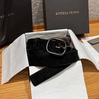 Okify Bottega Veneta Intrecciato Black Suede Belt With Black Hardware 3.5cm