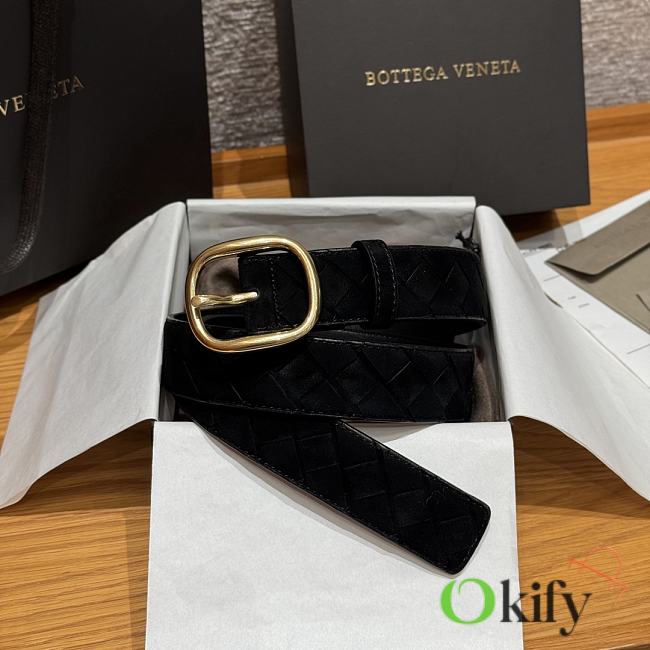 Okify Bottega Veneta Intrecciato Black Suede Belt With Gold Hardware 3.5cm - 1