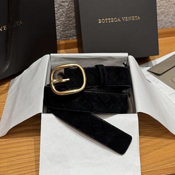 Okify Bottega Veneta Intrecciato Black Suede Belt With Gold Hardware 3.5cm