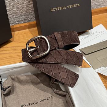 Okify Bottega Veneta Intrecciato Brown Suede Belt With Silver Hardware 3.5cm