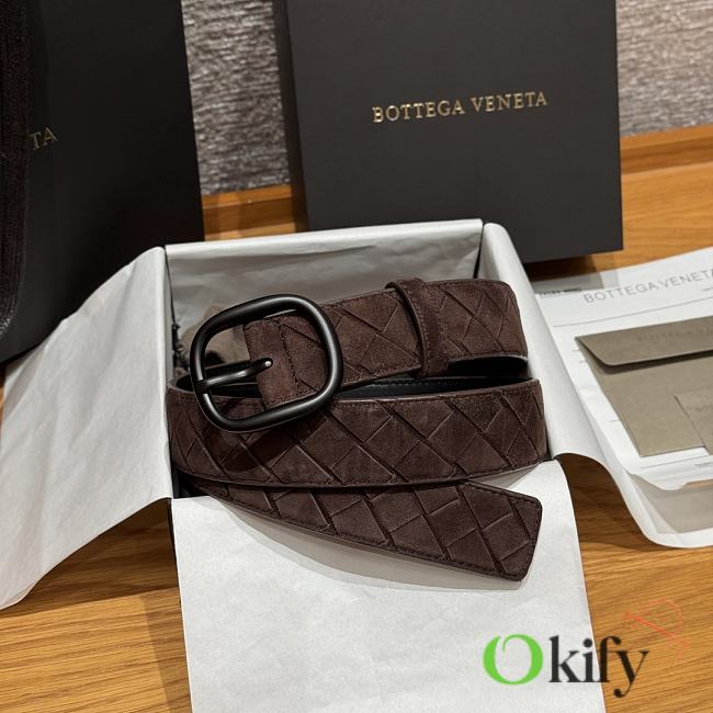Okify Bottega Veneta Intrecciato Brown Suede Belt With Black Hardware 3.5cm - 1