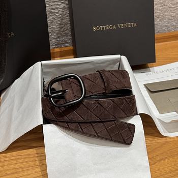 Okify Bottega Veneta Intrecciato Brown Suede Belt With Black Hardware 3.5cm