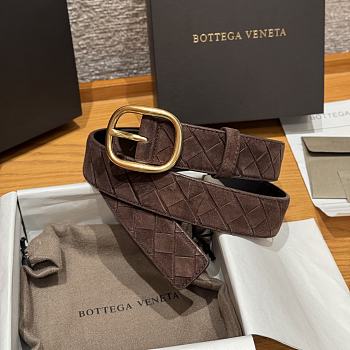 Okify Bottega Veneta Intrecciato Brown Suede Belt With Gold Hardware 3.5cm