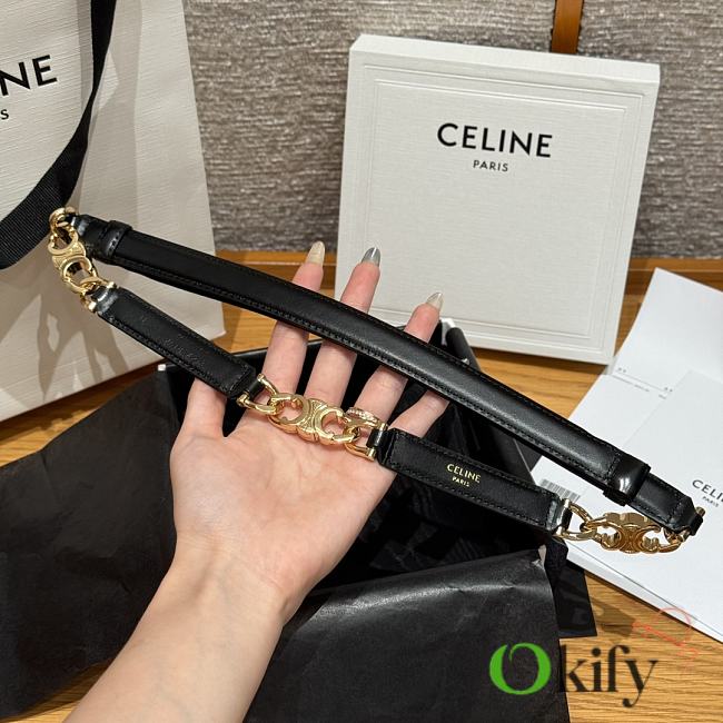 Okify Celine Black Strech Belt With Gold Hardware 1.8cm - 1