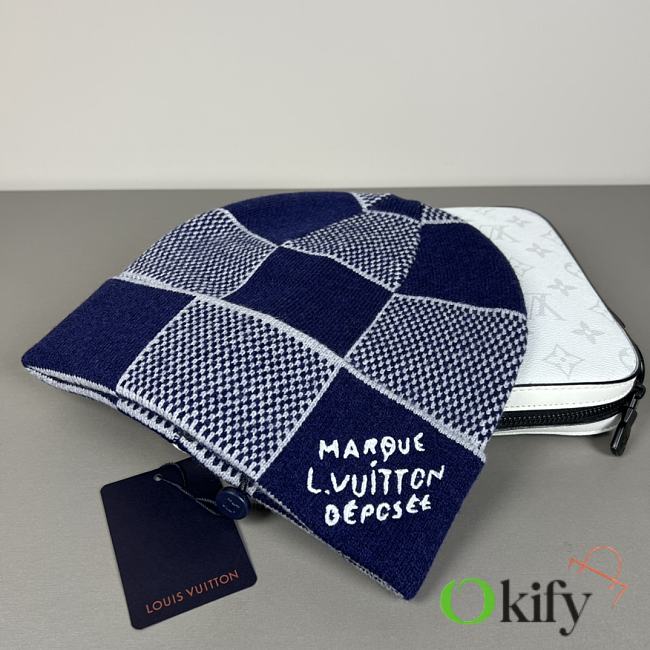 Okify Louis Vuitton Damier Dark Blue Beanie - 1