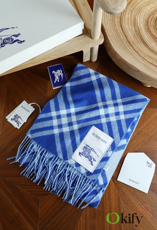 Okify Burberry Cashmere Blue Scarf 168x30cm 25498 - 1
