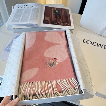 Okify Loewe Pink Cashmere Scarf With Flowers 180x30cm