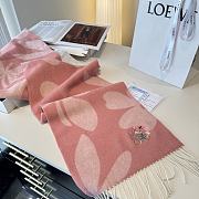 Okify Loewe Pink Cashmere Scarf With Flowers 180x30cm - 6