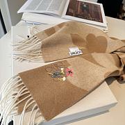 Okify Loewe Brown Cashmere Scarf With Flowers 180x30cm - 6