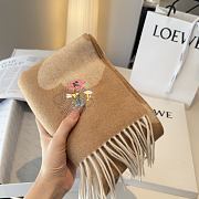 Okify Loewe Brown Cashmere Scarf With Flowers 180x30cm - 4