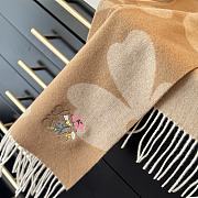 Okify Loewe Brown Cashmere Scarf With Flowers 180x30cm - 5