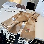 Okify Loewe Brown Cashmere Scarf With Flowers 180x30cm - 3