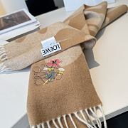Okify Loewe Brown Cashmere Scarf With Flowers 180x30cm - 2