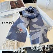 Okify Loewe Blue Cashmere Scarf With Flowers 180x30cm - 5