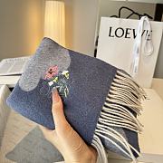 Okify Loewe Blue Cashmere Scarf With Flowers 180x30cm - 4
