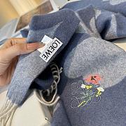Okify Loewe Blue Cashmere Scarf With Flowers 180x30cm - 3