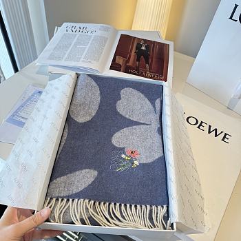 Okify Loewe Blue Cashmere Scarf With Flowers 180x30cm