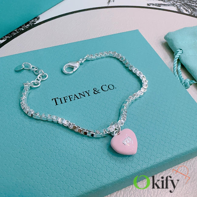 Okify Tiffany Silver Bracelet With 925 Pink Charm - 1