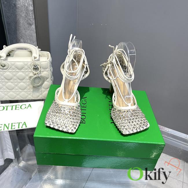 Okify Bottega Veneta Sparkle Crystal Heels In White 9cm - 1
