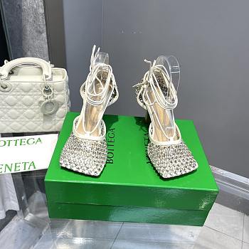 Okify Bottega Veneta Sparkle Crystal Heels In White 9cm