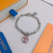 Okify Louis Vuitton Silver Bracelet With Pink Charm For Men - 5
