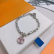 Okify Louis Vuitton Silver Bracelet With Pink Charm For Men - 3