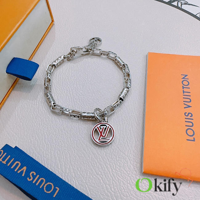 Okify Louis Vuitton Silver Bracelet With Pink Charm For Men - 1