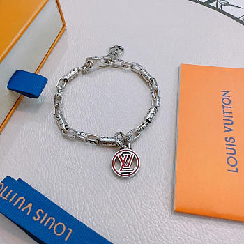 Okify Louis Vuitton Silver Bracelet With Pink Charm For Men