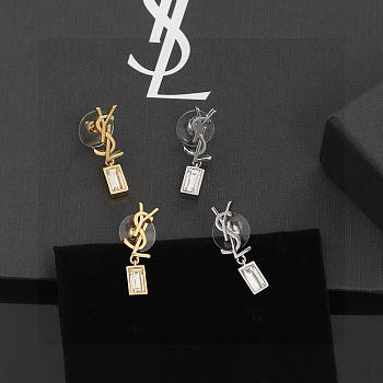 Okify YSL Gold/Silver Drop Earrings With Rectangular Crystal
