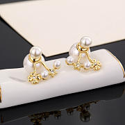 Okify Dior Front-Back Pearl Earrings With Flower Details - 2