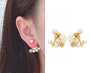 Okify Dior Front-Back Pearl Earrings With Flower Details - 3