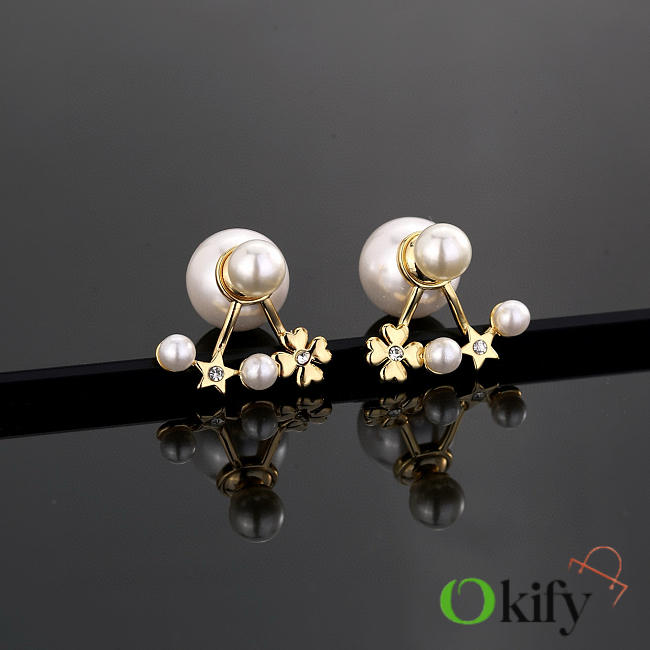 Okify Dior Front-Back Pearl Earrings With Flower Details - 1