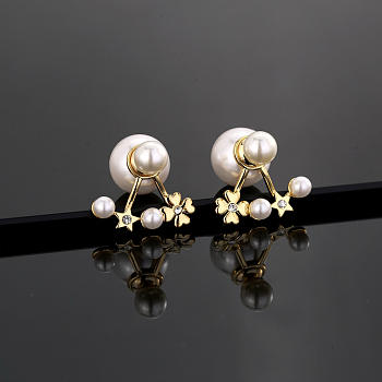 Okify Dior Front-Back Pearl Earrings With Flower Details