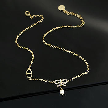 Okify Dior Gold Necklace With Bow Charm