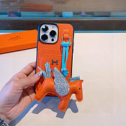 Okify Hermes Orange Phone Case With Card Holder And Horse Charm - 1