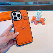Okify Hermes Orange Phone Case With Card Holder And Horse Charm - 4