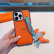 Okify Hermes Orange Phone Case With Card Holder And Horse Charm - 2