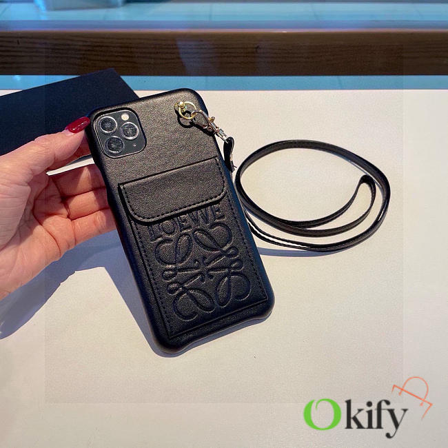 Okify Loewe Black Phone Case With Card Holder And Strap - 1
