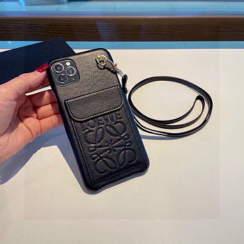Okify Loewe Black Phone Case With Card Holder And Strap