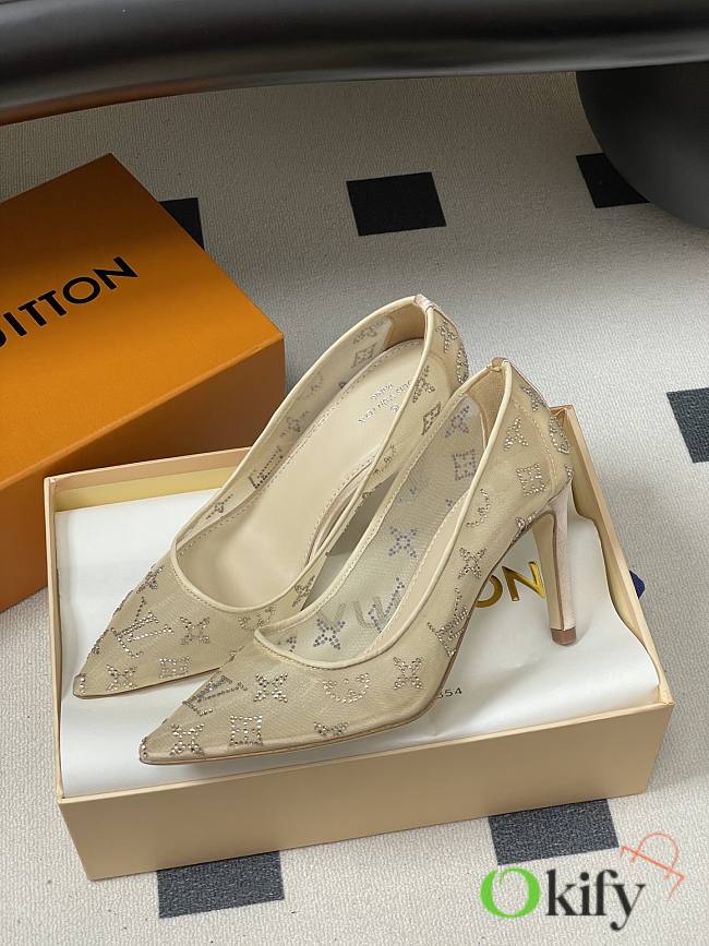 Okify Louis Vuitton Gala Beige Heels 8cm 1AIELQ - 1