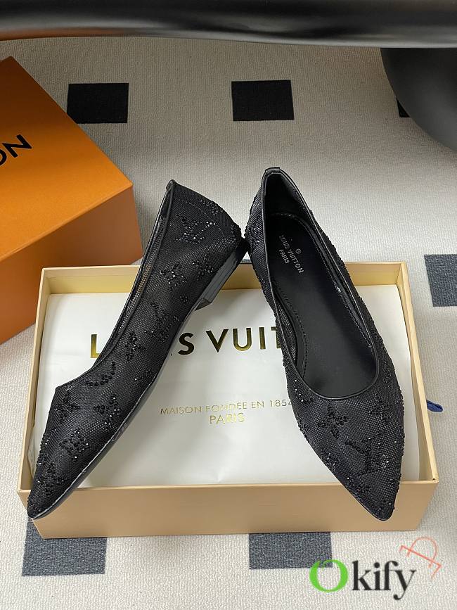 Okify Louis Vuitton Gala Black Flat Ballet Shoes 1AIDR9 - 1