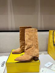 Okify Fendi Gold Brown Suede Boots 6cm - 2